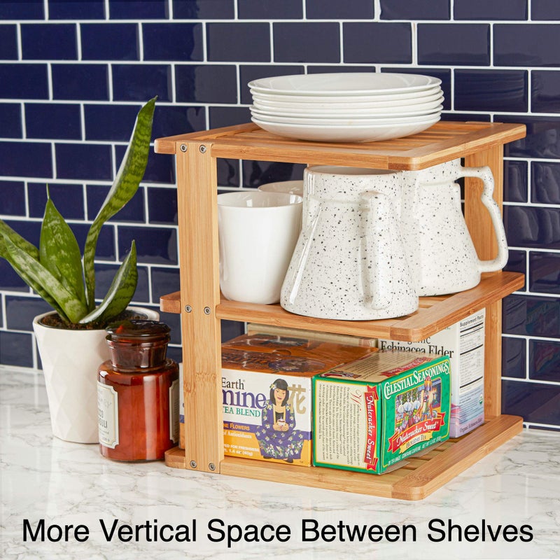 BERYLAND Bamboo Corner Shelf - 3 Tier 10 x 10 inch and 11.5 inches high. Kitchen Cabinet Organizer - Pantry Organization and Storage - Bathroom Countertop Shelves - Image 3